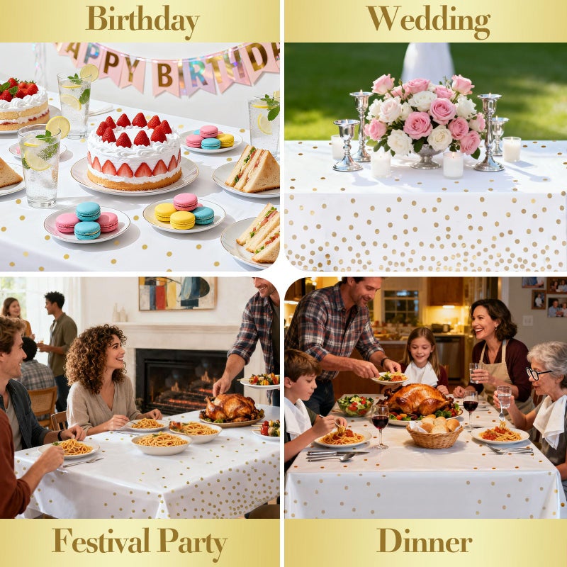 hapray 4 Pack Plastic Tablecloths for Rectangle Tables, Waterproof Disposable Party Table Cloths with Gold Dot, Rectangular Table Covers for Decorations, Baby Shower, Birthday, Wedding, New Year - Image 5
